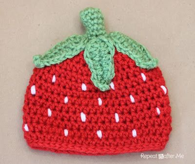 Free pattern for strawberry hat for baby. Look out Feagin...this one's high on the list!!! Crocheted Strawberry, Strawberry Hat, Repeat Crafter Me, Easy Crochet Hat, Crochet Kids Hats, Hat Patterns Free, Crochet Strawberry, Baby Crochet Patterns Free, Bonnet Crochet