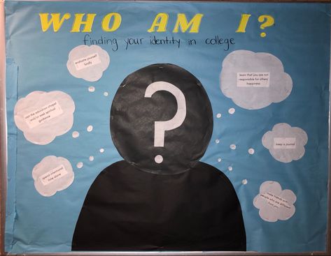 Inclusivity Bulletin Board Ra, Identity Bulletin Board Ra, Identity Bulletin Board, Finding Your Identity, Dorm Bulletin Boards, Ra Themes, Ra Bulletins, Ra Boards, Freshman Dorm