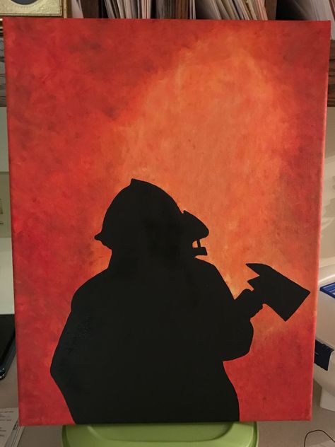 #firefighter #acrylicpainting Firefighter Painting, Crafty Creations, Silhouette Art, Firefighter, Painting Ideas, Human Silhouette, Acrylic Painting, Tv, Art