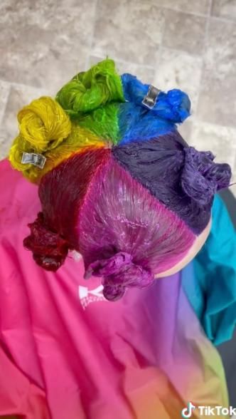 Kids Dyed Hair, Diy Rainbow Hair, Rainbow Hair Color Short, Hair Dye For Kids, Short Rainbow Hair, Hidden Rainbow Hair, Kids Bob, Dyed Tips, Hair Rainbow