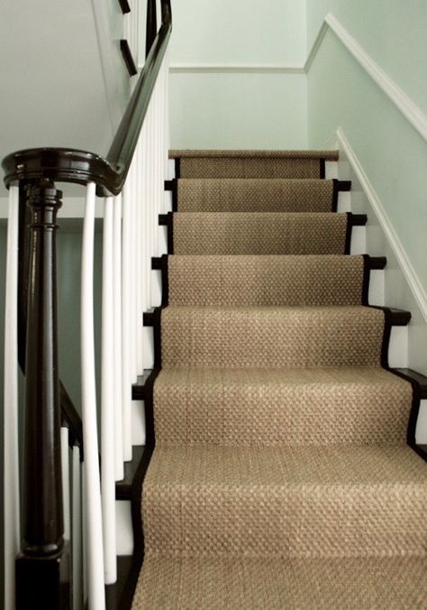 Seagrass_Stairs (1) Black And White Stairs, Stairs Runner, Entryway Stairs, Staircase Runner, White Stairs, Staircase Makeover, Cheap Carpet Runners, Diy Stairs, Interior Stairs