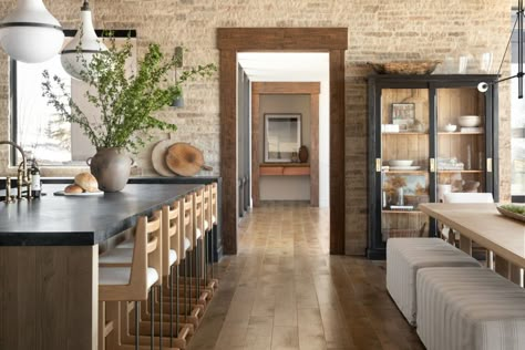 Shea's Looks From The Summit Estate - Studio McGee Wood Island Kitchen, New Home Interior Design, The Mcgee Home, Mcgee Home, Barn Kitchen, Wood Island, Modern Mountain Home, Farmhouse Kitchen Design, Build A Home