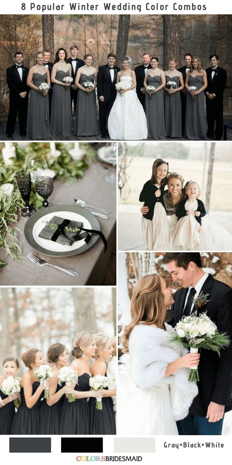 8 Romantic Winter Wedding Color Combos for 2018 - ColorsBridesmaid February Wedding Colors, Ice Blue Bridesmaid Dress, Winter Wedding Color Palette, Winter Wedding Planning, Romantic Winter Wedding, Xmas Wedding, White Bridal Gown, White Winter Wedding, Wedding Color Combos