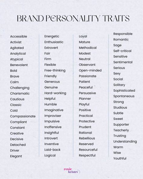 What is brand personality and how to find yours (5 simple steps) Writing Characters Personality Types, Character Personality Ideas, Oc Personality, Character Personality Traits, Personality Ideas, Personality Traits List, Horror Writing, Good Personality Traits, What Is Brand