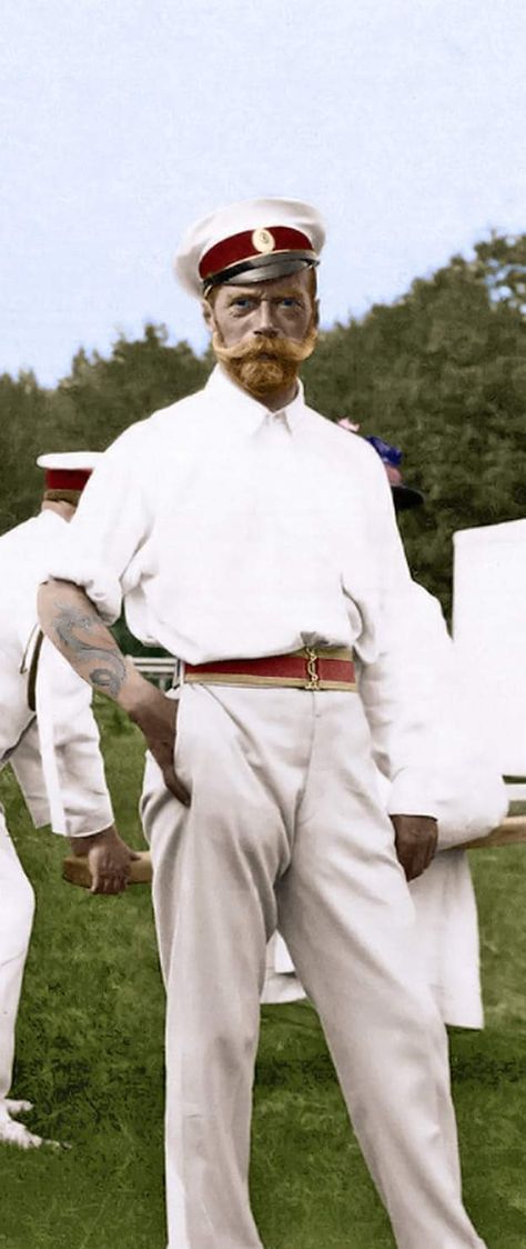 Emperor Nicholas II with the dragon tattoo. The tattoo is a facsimile but it is the approximate shape and probably very similar to the one he had. I have no tattoos but if I were to get one it would probably be this. Russia Pictures, Alexei Romanov, Nicolas Ii, House Of Romanov, Romanov Dynasty, Tsar Nicholas Ii, Tsar Nicholas, Romanov Family, Russian History