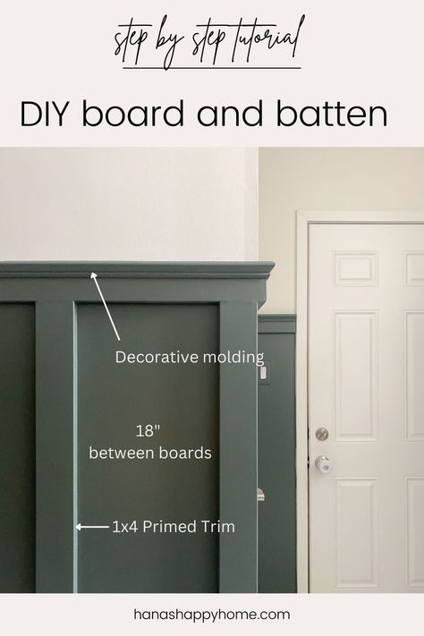 Green board and batten hallway Front Door Board And Batten, Coloured Board And Batten, Green Board And Batten Wall Entryway, Board And Batten Small Hallway, Tall Board And Batten Hallway, Batton Board Green, Green Wainscoting Entryway, Board And Baton Hallway, Green Board And Batten Entryway