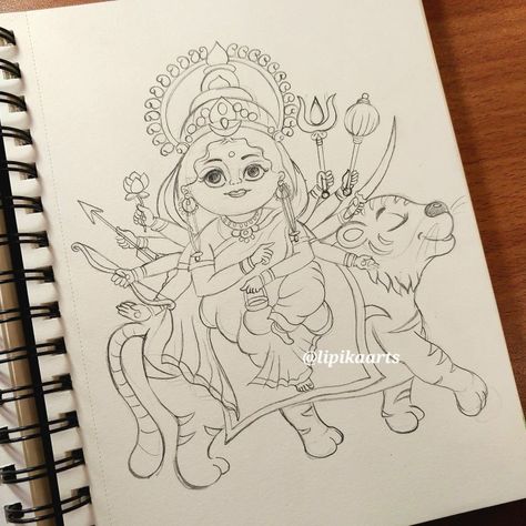 Chandraghanta Devi Drawing, Maa Brahmacharini Drawing, Maa Chandraghanta Drawing, Navratri Drawing Ideas, Bhagwan Drawing, Navratri Drawing, Nava Durga, Maa Chandraghanta, God Drawings