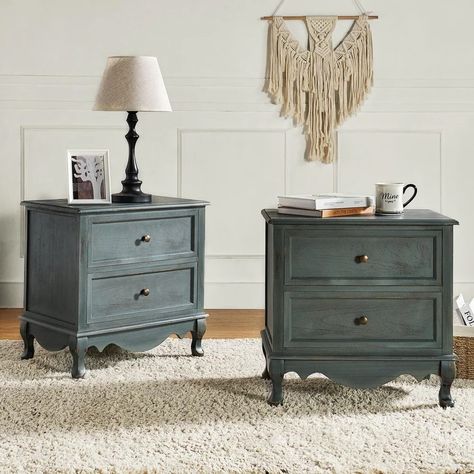 Pallantium 24'' Tall 2 - Drawer Nightstand with Charging Station Set of 2 by HULALA HOME - On Sale - Bed Bath & Beyond - 39720669 Night Stands Bedroom Bedside Tables, Night Stands Bedroom, 2 Drawer Dresser, Wood Nightstands, Blue Nightstands, Wrought Iron Bed, Home Goods Furniture, Nightstand With Charging Station, White Bed Frame