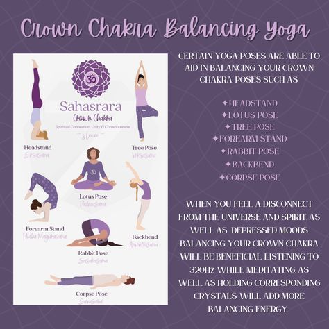 Crown Chakra Balancing, Crown Chakra Yoga, Rabbit Pose, Crown Chakra Healing, Spiritual Magic, The Crown Chakra, Chakra Chart, Forearm Stand, Corpse Pose