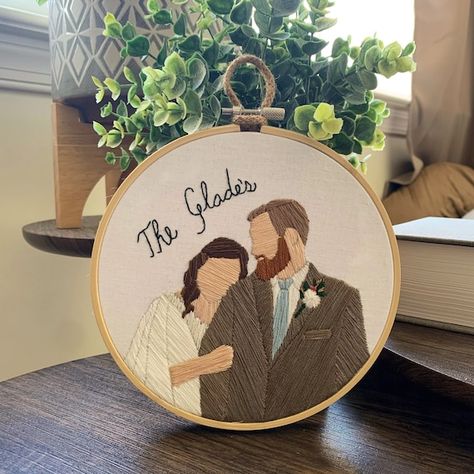 Wedding or Anniversary Embroidery Portrait Ornament & Home | Etsy Embroidery Wedding Gifts Ideas, Embroidery For Anniversary, Embroidery Wedding Anniversary, Embroidery On Wedding Photos, Anniversary Gift Embroidery, Wedding Hand Embroidery, Wedding Anniversary Embroidery, Embroidery Wedding Gifts, Wedding Gift Embroidery