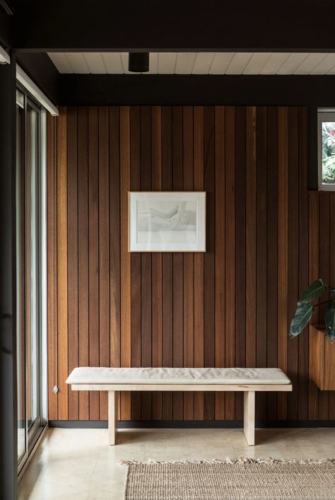 Mcm Wall Paneling, Basement Refresh, Wood Panneling, Japanese Style Bathroom, Los Angeles House, Mauve Walls, Band Room, Wooden Work, Wooden Panelling