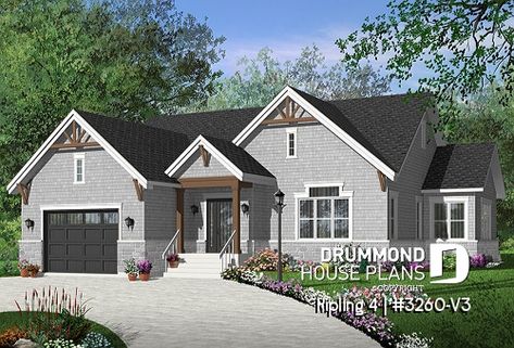 Color version 1 - Front of house plan 3260-V3 Central Fireplace, Craftsman Bungalow House Plans, Modern Courtyard, Drummond House Plans, Ranch Style House, Plan Layout, House Plans 3 Bedroom, Ranch Style House Plans, Shed Plan