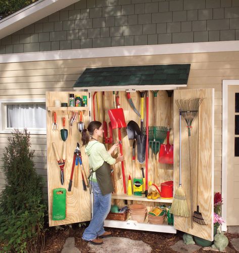 This Garden Tool Cabinet Clears Out Clutter & Adds Convenience Side Path, Outdoor Tool Storage, Outdoor Garden Storage, Garden Tool Rack, Tool Storage Cabinets, Garden Tool Organization, Garden Tool Shed, Tool Storage Diy, Garden Storage Shed