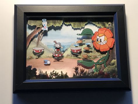 Cuphead Diorama Perler Bead Mario, Geek Diy, Paper Cutout Art, Layered Art, Geek Crafts, 3d Shadow Box, Diy Presents, Murals Street Art, Paper Artwork