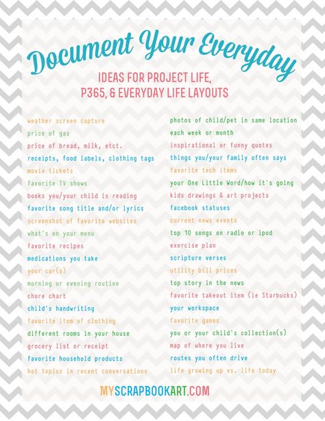 Project Life: Keeping Your Sanity. Great article with tips on how to stay on top of your PL and this cool list of "other" things to document about your #everyday Ideas For Project, Project Life Freebies, Project Life Scrapbook, Smash Journal, Scrapbook Titles, Pocket Scrapbooking, Kikki K, Journals & Planners, Diy Couture