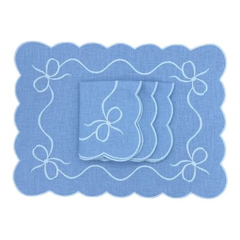 HMA Decor Blue Bow Placemats, Set of 4 | Chairish Embroidered Bow, Blue Napkins, Christmas Place, Bow Pattern, Decor Guide, Blue Bow, Layout Inspiration, Felt Christmas, Fall Wreaths