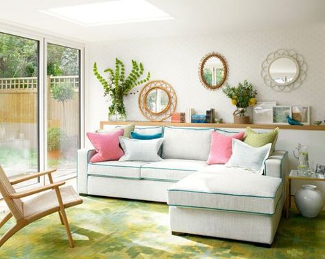 How to Refresh Your House for Spring in 10 Simple Steps Mint Living Rooms, White Sofa Living, White Sofa Living Room, Brown Sofa Living Room, Cheap Living Room Sets, London Living Room, Loft Stil, Eclectic Living Room, Sofa Bed With Storage