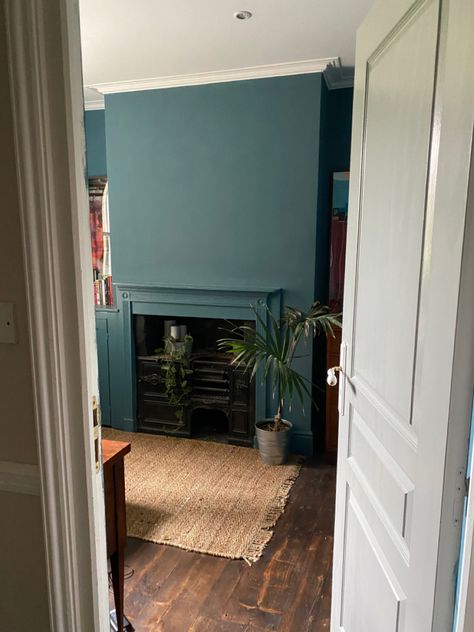 Will paint the door another colour eventually. Sloe Blue Farrow And Ball, Farrow Ball, The Door, Our Home, Doors, Lounge, Paint, Blue