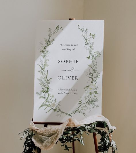 White And Green Floral Wedding, Green Floral Wedding, Welcome Template, Olive Wedding, Canva Website, Sage Green Wedding, Welcome Poster, Wedding Welcome Sign, Online Application