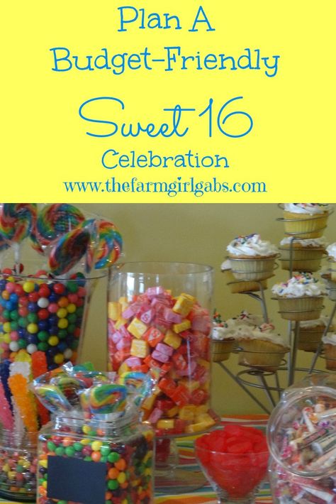 Great tips and ideas for planning a budget-friendly Sweet 16 party! Candy bar ideas, cupcake ideas, menu ideas, and  how to keep it organized and fun! Sweet 16 Candy Bar, Sweet 16 Candy, Sweet 16 Party, Sweet 16 Cakes, 16 Cake, Sweet Sixteen Parties, Sweet 16 Birthday Party, Sweet Sixteen Birthday, Teen Birthday