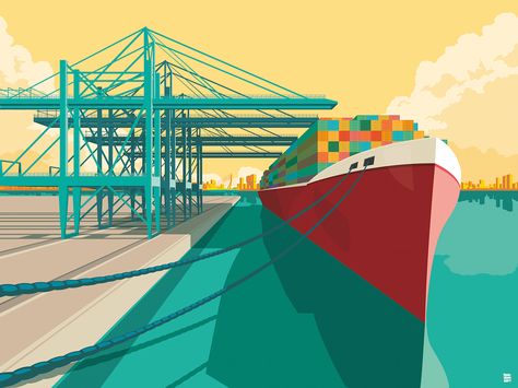 Remko Heemskerk on Behance Harbor Illustration, New York Illustration, Running Inspiration, Urban Art, Rotterdam, Stretched Canvas Prints, Graphic Design Illustration, Canvas Poster, Landscape Art