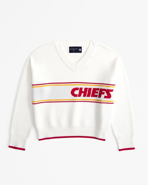 NFL Kansas City Chiefs LuxeLoft V-Neck Sweater | NFL NFL | Abercrombie.com Kansas City Chiefs Logo, Nfl Kansas City Chiefs, Sweater Outfit, Kansas City Chiefs, Trim Detail, V Neck Sweater, Women's Tops, American Apparel