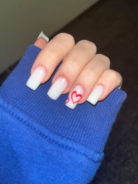 Simple White Valentines Nails, White Nails For Valentines Day, White Nails Valentines Day, White Vday Nails, Classic Valentines Day Nails, White Valentine’s Day Nails, Valentines Day Nails White, Basic Valentines Nails, Valentines Day Nails Solid Color