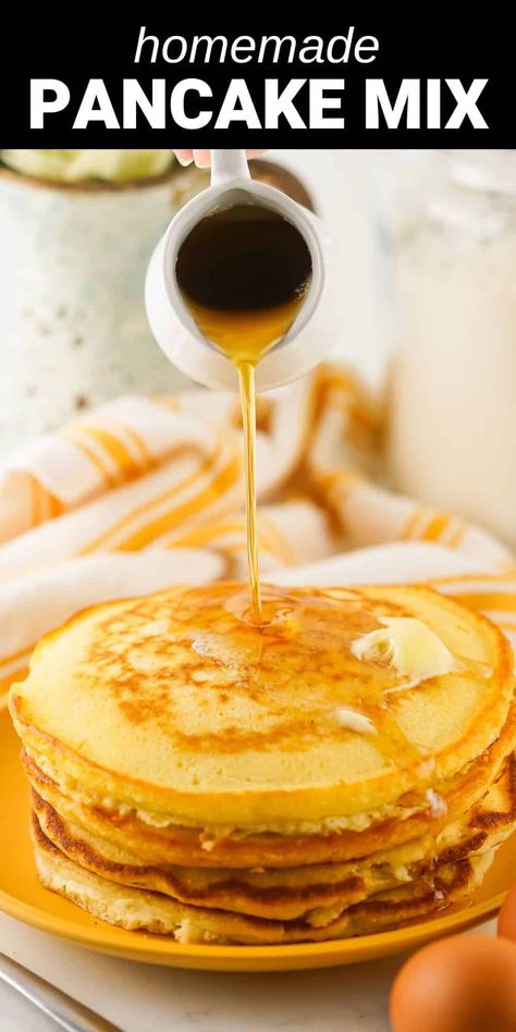 syrup being poured on pancakes Diy Pancake Mix Easy, Diy Pancake Mix, Amazing Easy Recipes, Fluffiest Pancakes, Meal Planing, Crispy Pancakes, Pancake Mix Recipe, Homemade Pancake Mix, Plane Food