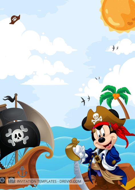 Download Now 9+ Sails Away Disney Pirates Canva Birthday Invitation Templates Ahoy matey! Are you ready for a lifetime fun with your friends and family in your birthday party? You just have to trust us and choose Disney Pirate theme for your party. And if you are actually a fan... Pirate Mickey Birthday Party, Mickey Pirate Party, Pirate Hat Crafts, Disney Cruise Fish Extender, Pirate Birthday Invitations, Mickey Theme, Pirate Decor, Mickey Birthday Party, Ahoy Matey