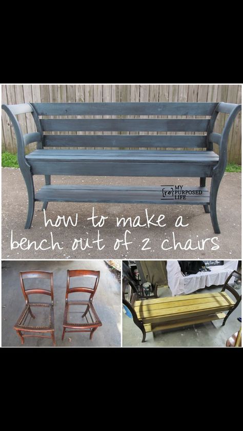 Transformer 2 chaises en un banc en réutilisant de vieilles palettes Kursi Ban, Make A Bench, Diy Bank, Making A Bench, Old Chairs, Chair Bench, Furniture Redo, Refurbished Furniture, Redo Furniture