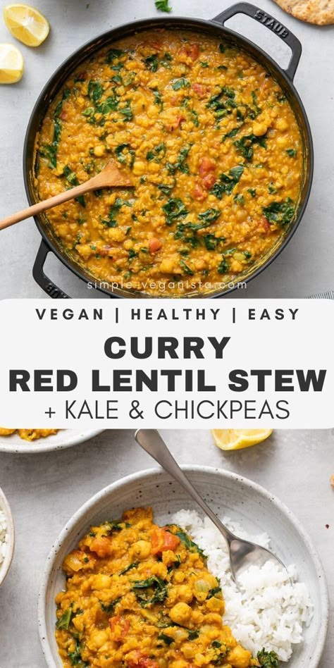 Red Lentil Stew, Simple Veganista, Chickpeas Curry, Red Lentil Recipes, Healthy Weeknight Meals, Lentil Stew, Lentil Recipes, Healthy Easy, Red Lentil