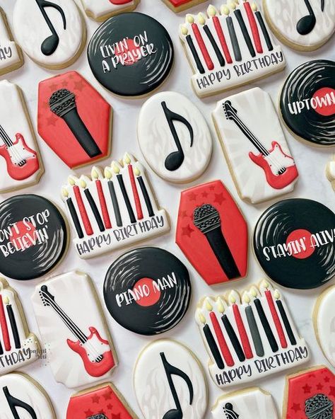 Happy Birthday Piano, Wedding Shower Food, Birthday Themes For Adults, Rock And Roll Birthday, Confetti Cookies, Rockstar Birthday, Rockstar Birthday Party, 2 Guys, Music Cookies