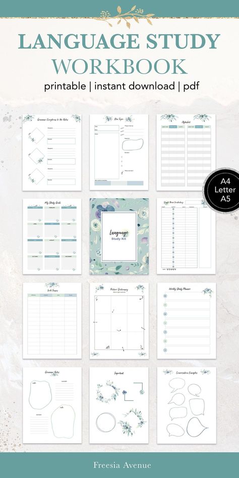 Sprachlernplaner Lernplaner Sprachen lernen Selbststudium - Etsy.de | Printable Planner by  John Watkins Watercolor Workbook, Language Learning Planner, Learn Foreign Language, Esl Learning, Learning Template, Language Journal, Study Printables, Language Learning Tips, Learning Languages Tips