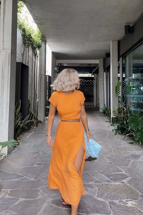 Orange Dress Outfit Summer Casual Style | Summer Dresses Sundresses Beach Simple | Photo Credit: @laurajadestone Laura Jade Stone Dress, Laura Jade Stone Outfits Summer, Orange Dress Outfit Summer, Laura Jade Stone Outfits, Orange Dress Outfit, Orange Dress Outfits, Summer Casual Style, Dress Outfit Summer, Laura Jade Stone