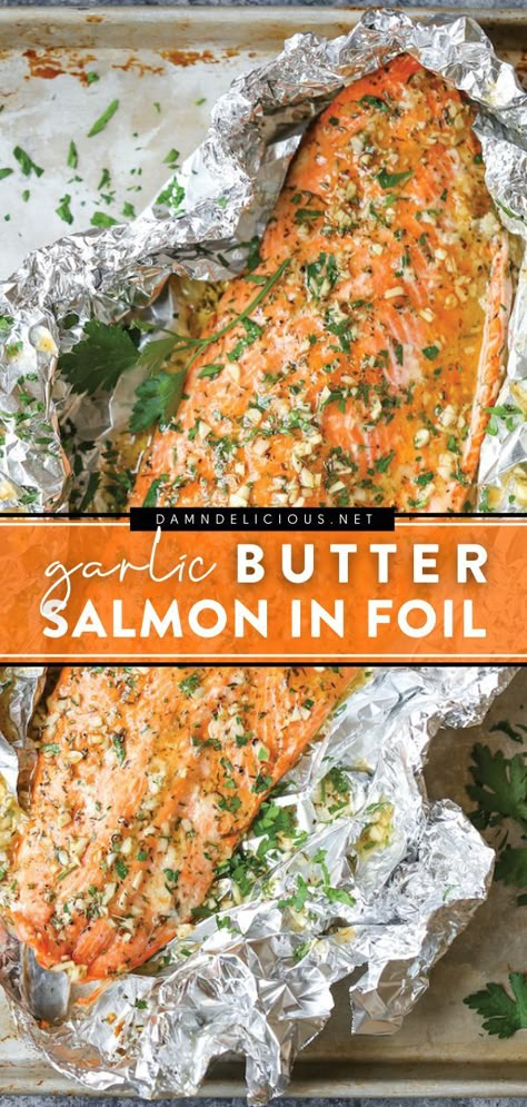 Garlic Butter Salmon In Foil, Salmon In Foil Recipes, Salmon Recipes Oven, Oregano Recipes, Salmon Foil Packets, Oven Salmon, Salmon In Foil, Foil Dinners, Garlic Butter Salmon