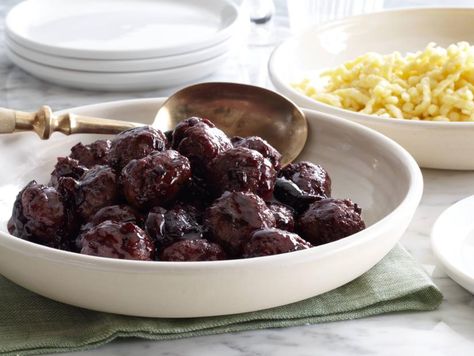 Duck Meatballs with Cherry Sauce : Recipes : Cooking Channel Recipe | Cooking Channel Cherry Sauce Recipe, Authentic German Recipes, Dumplings Soup, Cooking Channel Recipes, Traditional German Food, Impressive Appetizers, Oktoberfest Food, Cherry Sauce, Wild Game Recipes