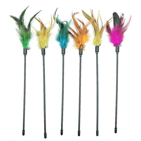 IUHKBH Cat Wand Toys, 6 PCS Interactive Cat Teaser Wand Cat Feather Wands with Loud Bell for Cat and Kitten Fostering Kittens, Feather Wand, Cat Wand, Cat And Kitten, Kitten Toys, Indoor Cats, Interactive Cat Toys, Pet Care Tips, Colorful Feathers