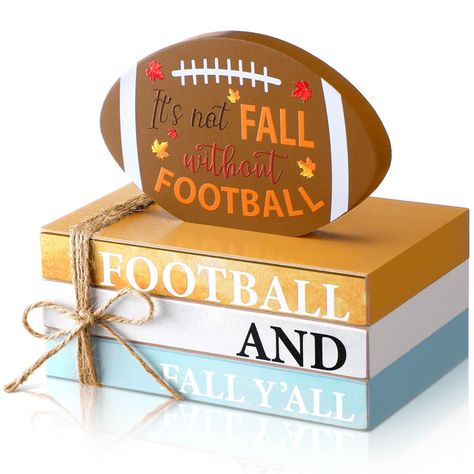 PRICES MAY VARY. Autumn Decoration Set: the fall tiered tray decor includes 1 piece of wood football table decor, 1 set of 3 pieces of football fake books that have been stacked together with the twine, with watercolor style and fall football themed design, suitable for most occasions and festivals Novel Football Elements: the Thanksgiving football sign is designed around autumn football theme, one sided printed with the word [it's not fall without football], [football and fall y'all], and maple Stacked Books Decor, Football Room Decor, Wooden Tiered Tray, Fall Farmhouse Decor, Football Decor, Stacked Books, Fall Tiered Tray Decor, Books Decor, Football Signs