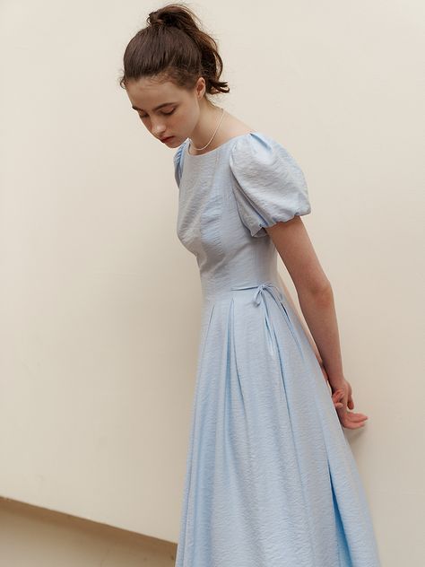 Designer fashion, Seoul-fully created | W Concept Boat Neckline Dress Casual, Blue Puffed Sleeve Dress, Fem Style, 40s Mode, Reign Fashion, Cinderella Dress, Cinderella Dresses, Fairytale Dress, Long Summer Dresses