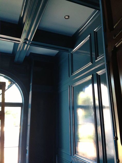 Benjamin Moore Slate Teal in high gloss Benjamin Moore Slate Teal, Teal Front Doors, Lacquered Walls, High Gloss Paint, Gloss Paint, Blue Rooms, Painting Wallpaper, Blue Walls, Benjamin Moore