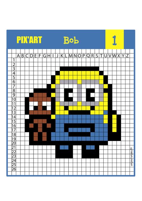 Art Minions, Grille Pixel Art, Spiderman Pixel Art, Pixel Art Ideas, Pixel Art Kawaii, Purple Minion, Pixel Pokemon, Minion Pattern, Image Pixel Art