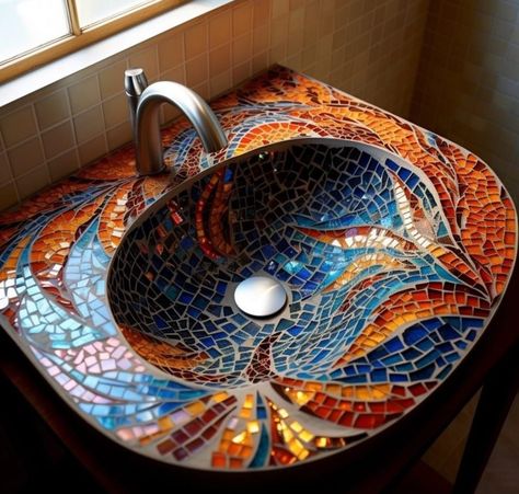 Mosaic Sink, Mosaic Bathroom Tile, French Apartment, Mosaic Bathroom, Mosaic Diy, Dream Apartment, Dream House Interior, Bathroom Renos, Home Reno