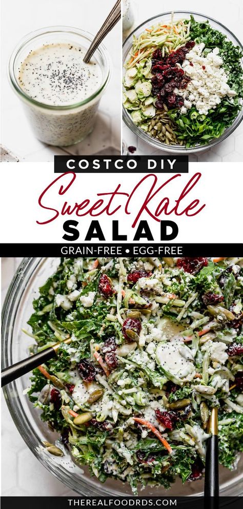 Salad Dressing For Kale Salad, Costco Kale Salad, Kale Salad Poppy Seed Dressing, Dressing For Kale Salad Healthy, Kale Poppyseed Salad, Costco Kale Salad Copycat, Costco Salad Recipe, Kale Slaw Salad, Sweet Kale Salad Recipe