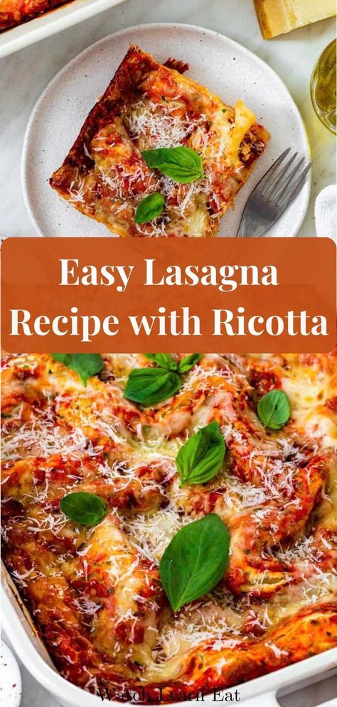 Three Cheese Lasagna (meatless) Lasagna Recipe Easy Ricotta, Lasagne With Ricotta Cheese, Ricotta Recipes For Lasagna, Ricotta Cheese Filling For Lasagna, Ricotta Cheese Lasagna Filling, Oven Lasagna Easy, Ricotta Filling For Lasagna, Authentic Lasagna Recipe With Ricotta, Easy Lasagne Recipes Simple