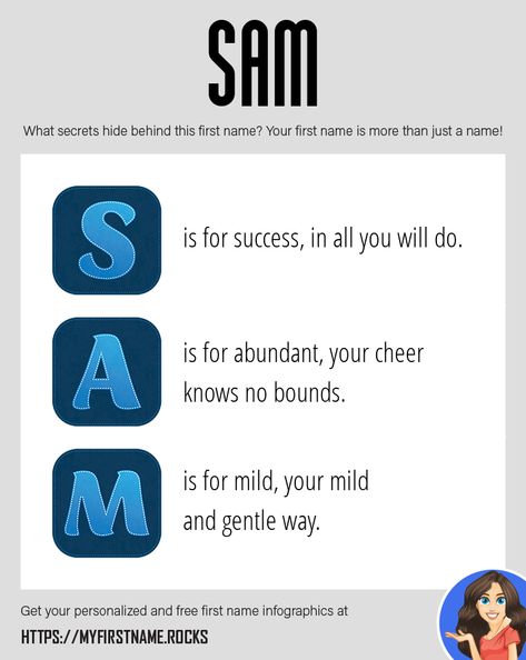 S in Sam is for scholar, the brilliant in you. Discover the personality of the name Sam. Is this name smart, attractive, or magical? 🍓🍫🍭👌 #MyFirstNameRocks #names #babynames #sam Samantha Meaning, Samantha Name Art, Sam I Am, Samuel Meaning, Sam Name, Southern Names, Stussy Wallpaper, Funny Mind Tricks, Lucky Colour