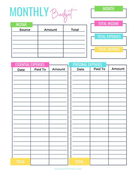 The Budget Mom, Single Person Budget, Free Monthly Budget Template, Single Mom Budget Worksheet, Single Mom Financial Tips, Budget Categories Simple, Simple Monthly Budget Template, Budget Planner Bullet Journal, Single Mom Budget