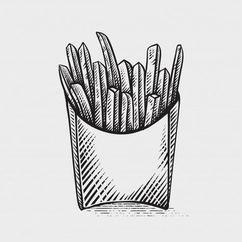 French Fry Drawing, French Fry Tattoo, French Fries Tattoo, Fries Tattoo, French Fries Drawing, French Fries Illustration, Fries Drawing, Fries Illustration, Burger Drawing