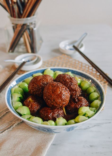 Lion’s Head Meatballs: Authentic Chinese Recipe | The Woks of Life Wok Of Life, Woks Of Life, The Woks Of Life, Chinese Recipe, Authentic Chinese Recipes, Asian Inspired Recipes, Woks, Minced Meat, Chinese Dishes