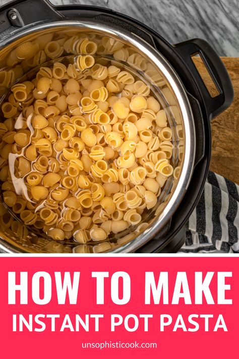 Simple 3-Ingredient Plain Instant Pot Pasta -- if you've ever wondered: "Can you cook pasta in an Instant Pot?", the answer is YES!! Cooking pasta in the Instant Pot is the quickest and easiest way to perfectly cooked al dente pasta every time... Once you learn how to cook pasta in the Instant Pot, you'll never go back to the stovetop method again. Make up to 2 pounds of dry pasta in your 6-qt. Instant Pot in just over 15 minutes! #instantpotrecipes #instantpotrecipeseasy #mealpreprecipes #pasta Cooking Pasta In Instant Pot, Pasta In Instant Pot, How To Cook Macaroni, Pasta Pressure Cooker, Cooking Macaroni, Pasta In The Instant Pot, How To Cook Noodles, Pressure Cooker Pasta, Instant Pot Pasta