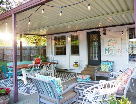 back_porch_makeover Turn Carport Into Patio, No Porch Backyard Ideas, Covered Back Patio Decorating Ideas, Carport Sitting Area Ideas, Carport Patio Ideas, Carport Makeover Outdoor Spaces, Carport Decorating Ideas, Simple Back Porch Ideas, Back Porch Makeover